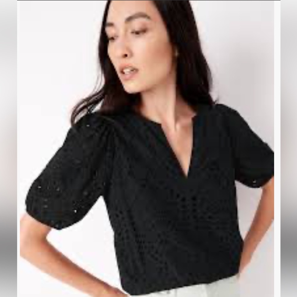 Banana Republic Black Eyelet Top